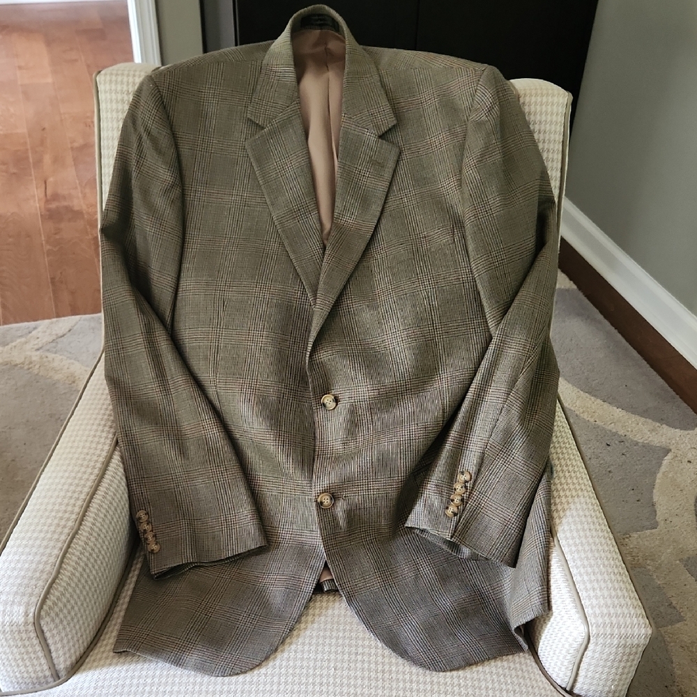 Andrew Fezza Men's Blazer in Tan Glen Plaid 44L